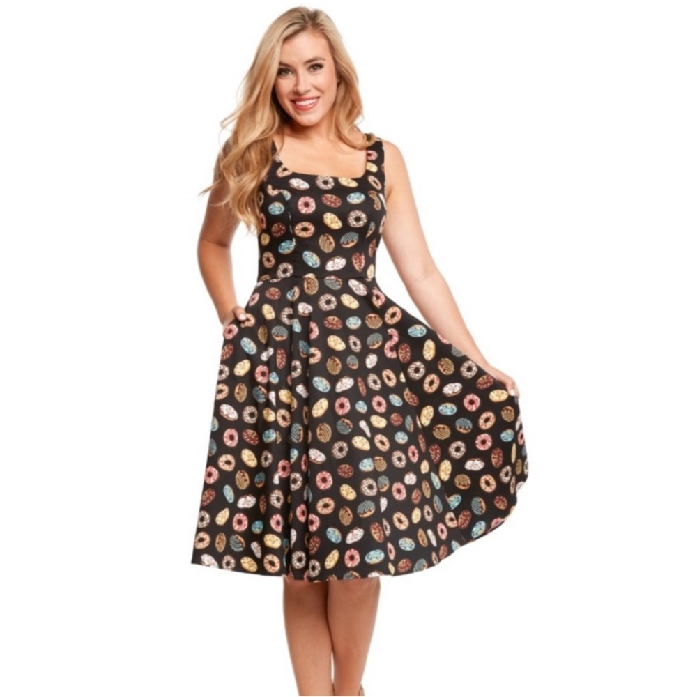 Elegant Donut Midi Dress retro pinup rockabilly aline USA Small